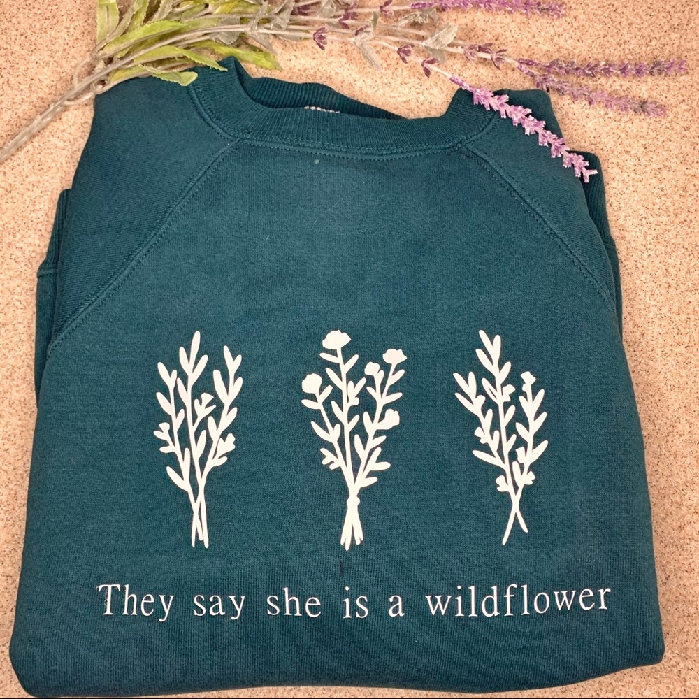 Blue Green Custom Design Flower Crewneck